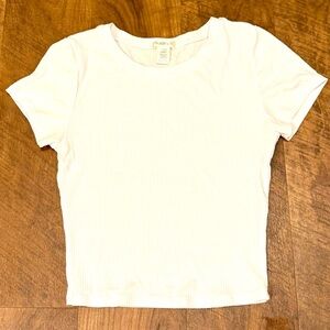 White Ribbed Short Sleeve Tee Cropped Minimalistic Size Juniors Med